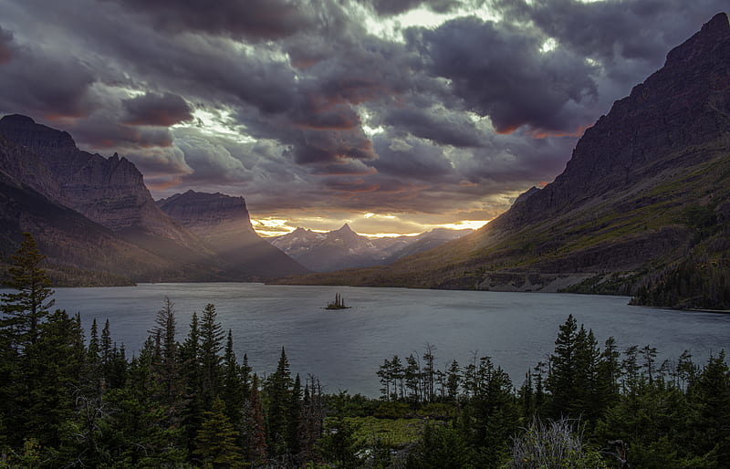 Lakes, Lake, Mountain, Sunset, HD wallpaper