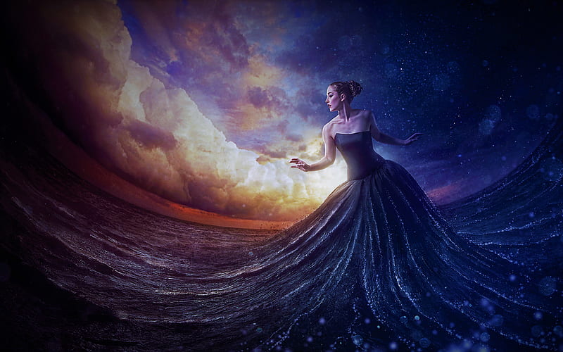 Woman In The Sea, artist, artwork, digital-art, HD wallpaper