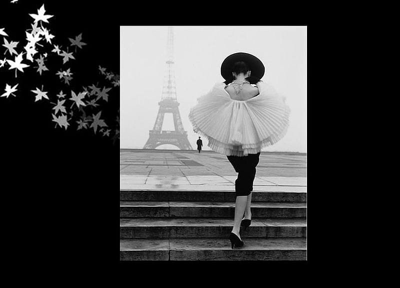 Romance in Paris, meeting, eiffeltower, black, stairs, man, white ...