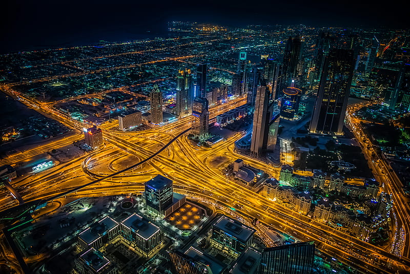 Dubai Building Lights Skycrappers , dubai, skycrapper, lights, graphy, night, HD wallpaper