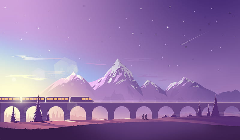 Train Mountains Illustration Minimalistic, train, mountains, illustration, minimalism, minimalist, behance, HD wallpaper