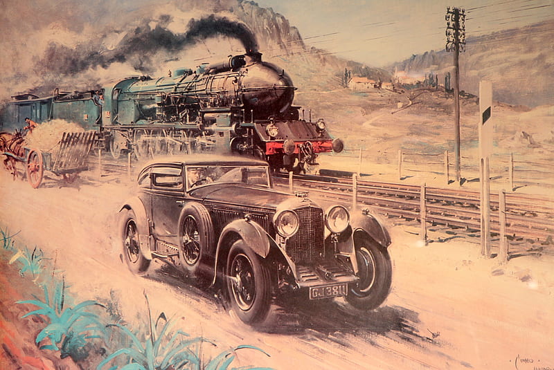 bentley vs train, bentley, steam, train, car, HD wallpaper
