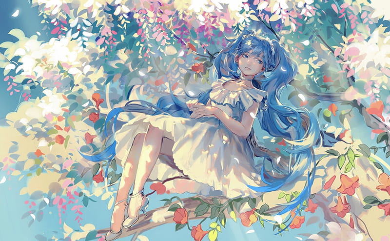 Wallpaper Long Hair, Spring, Garden, Anime Girl - Resolution:5760x3240 -  Wallpx