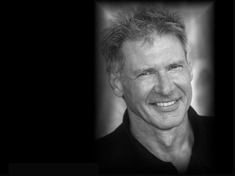 Harrison Ford, male, white and black pic, strong face, smile, good hair, actor, HD wallpaper