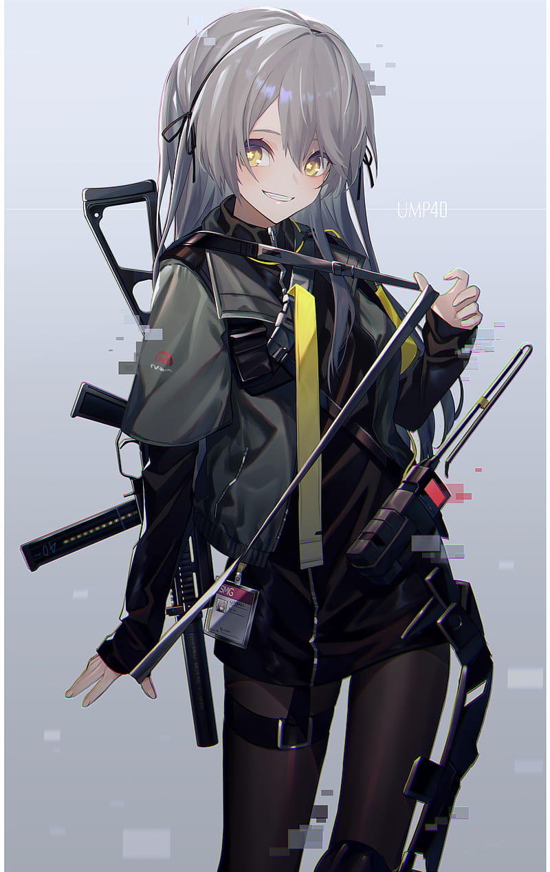 anime, anime girls, digital art, artwork, vertical, portrait display, simple background, weapon, short hair, green eyes, smile, gray hair, HD phone wallpaper