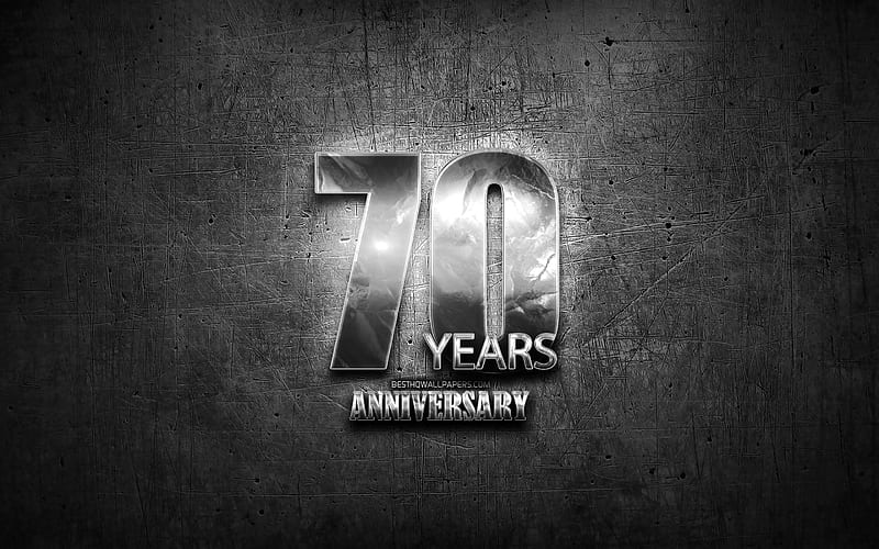 70 Years Anniversary, silver signs, creative, anniversary concepts, 70th anniversary, gray metal background, Silver 70th anniversary sign, HD wallpaper