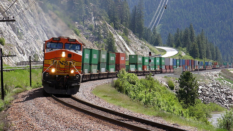 BNSF, freight, train, california, mountains, railways, tracks, HD wallpaper