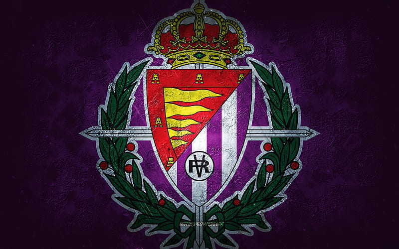 Real Valladolid CF, Spanish football club, purple stone background, Real Valladolid logo, grunge art, La Liga, football, Spain, Real Valladolid emblem, HD wallpaper