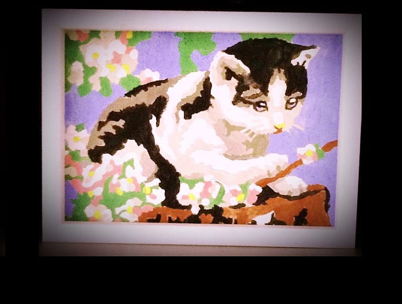 catlove2, paint, kitty, painting, watercolour, flower, cat, kitten, HD wallpaper