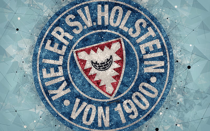 FC Holstein Kiel German football club, creative logo, geometric art, emblem, Kiel, Germany, football, 2 Bundesliga, gray abstract background, creative art, HD wallpaper