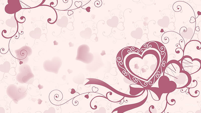 Pink Valentine, Valentines Day, romantic, ribbon, vines, corazones, abstract, bows, pink, HD wallpaper