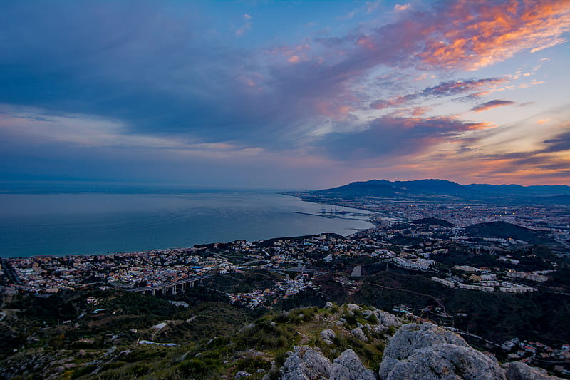 city, coast, sea, stones, evening, HD wallpaper