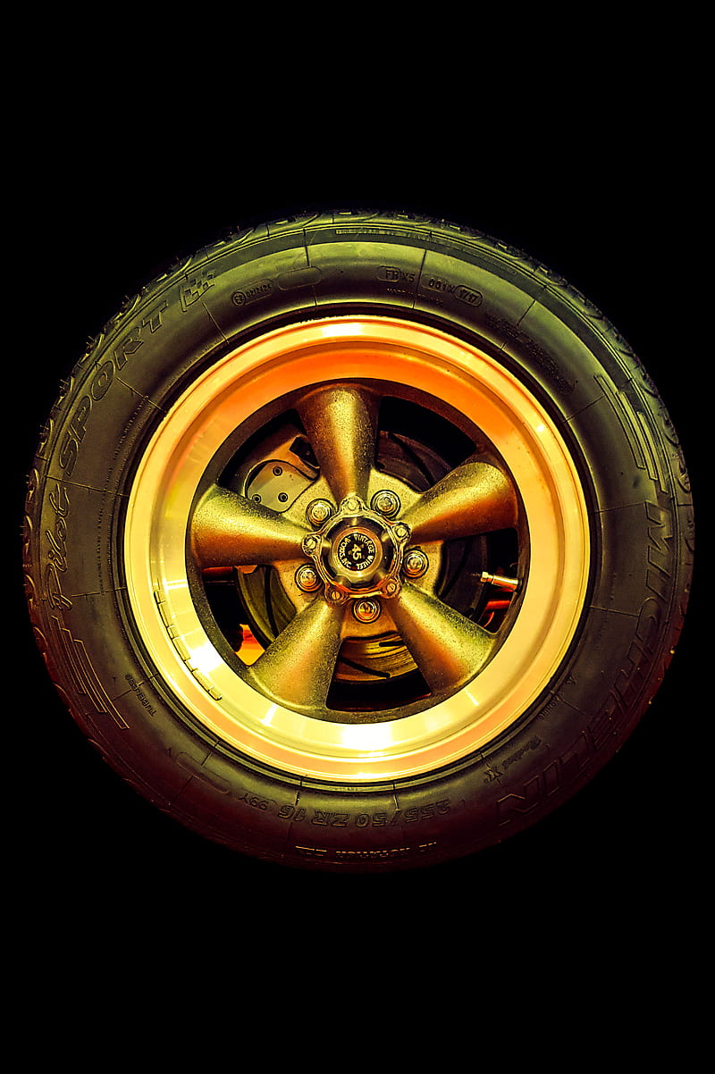 Mustang wheel, mustang, wheel, vintage, spikes, rim, tyre, car, HD phone wallpaper