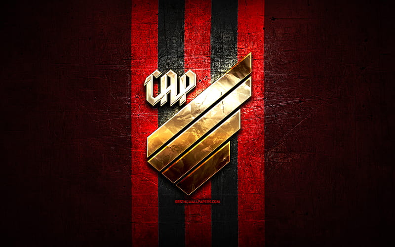 Atletico Paranaense FC, new logo, Serie A, red metal background, football, CA Paranaense, brazilian football club, CAP, golden logo, Atletico Paranaense logo, soccer, Brazil, Athletico-PR, HD wallpaper