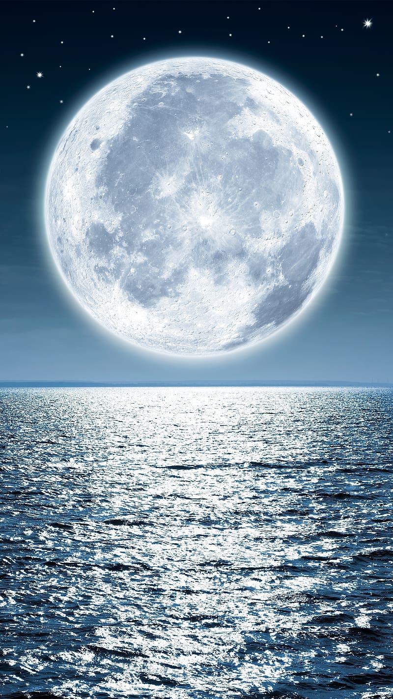 Day Night, Full Moon Above The Sea, full moon, sea, water body, nature, moonlight, HD phone wallpaper
