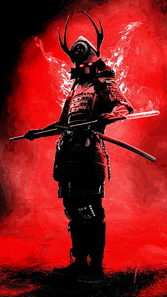 Flame samurai, art, HD phone wallpaper