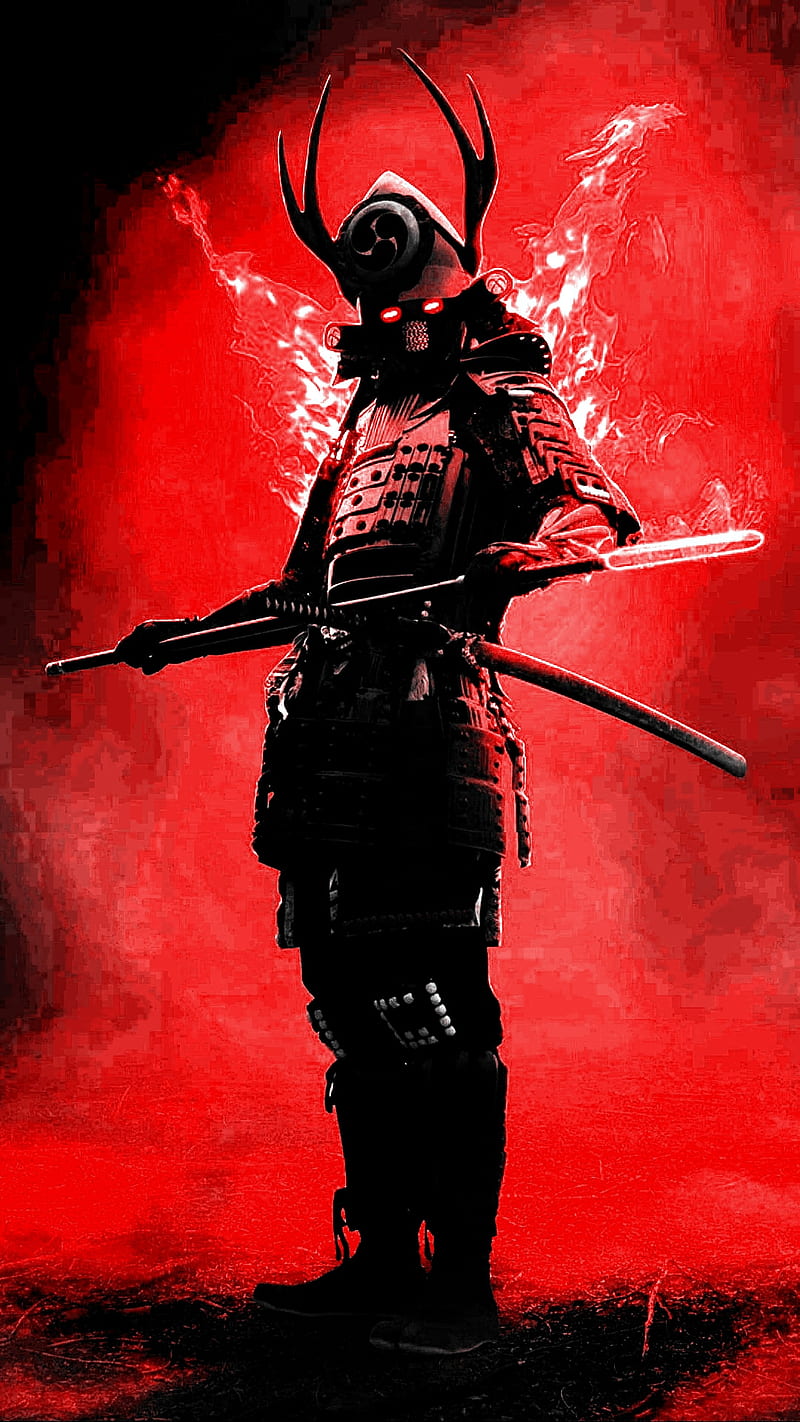 Flame samurai, art, HD phone wallpaper