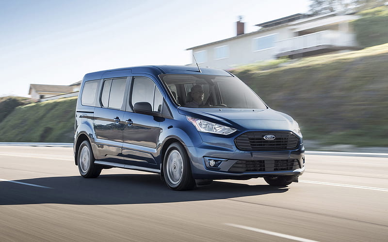 Ford Transit Connect, Wagon, 2019, front view exterior, new blue Transit, passenger version, minivan, Ford, HD wallpaper