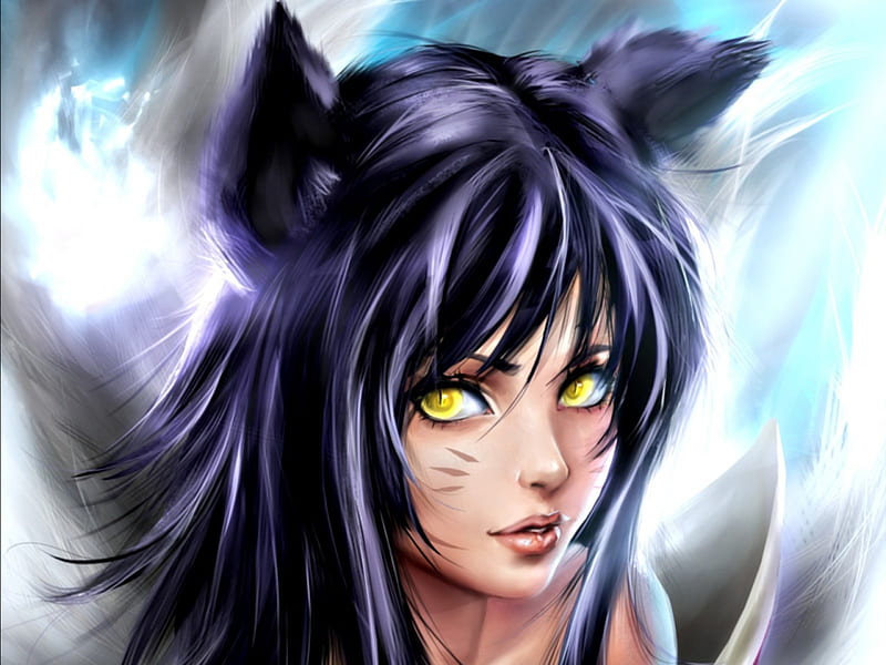 Ahri, Art, Ears, Game, Sekatsu, Yellow Eyes, Nine Tailed, Woman, League 