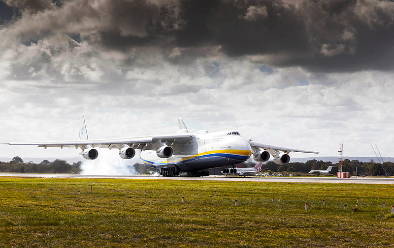 An-225 Mriya, Ukrainian transport aircraft, Ukraine, Antonov, landing, airport, Cossack, HD wallpaper