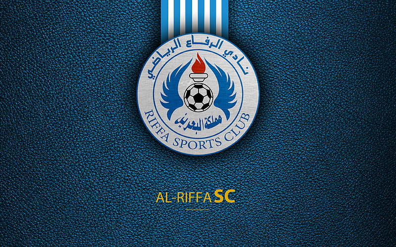 Al-Riffa Sports Club leather texture, logo, blue white lines, Bahrain ...