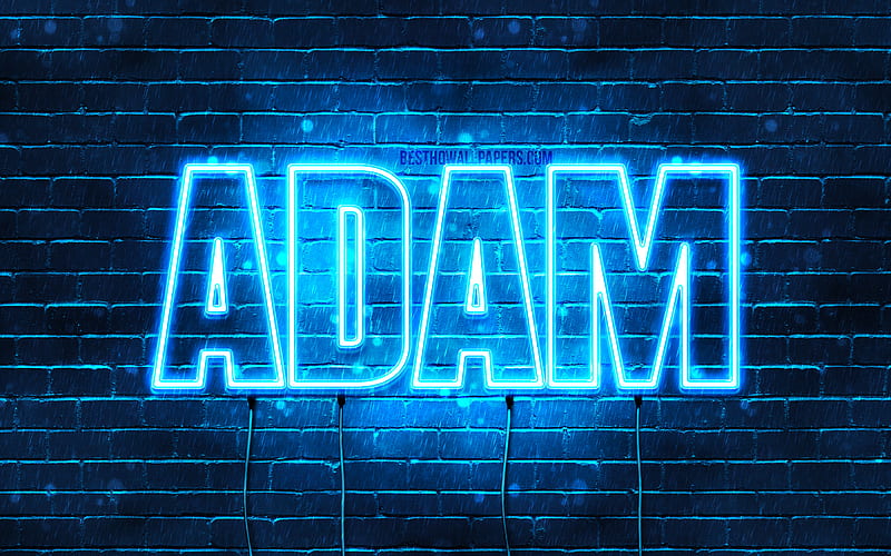 Adam with names, horizontal text, Adam name, blue neon lights, with Adam name, HD wallpaper