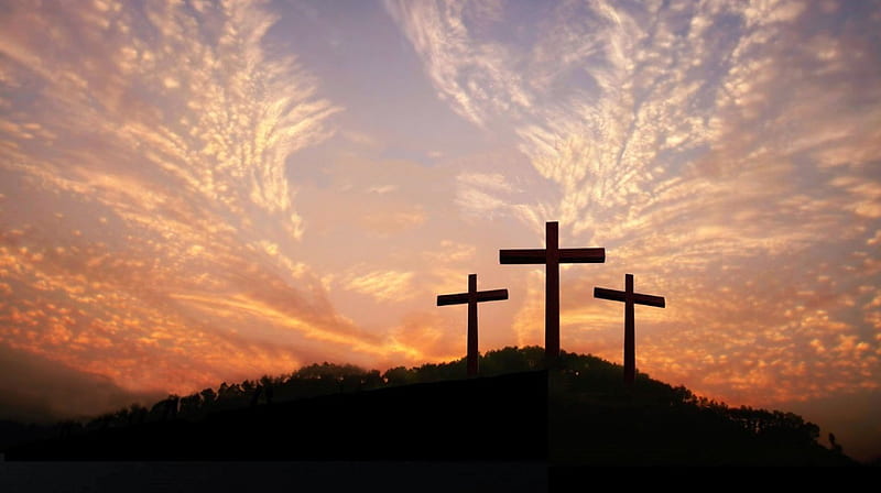 Good Friday, Easter, crosses, clouds, cross, sky, hill, HD wallpaper