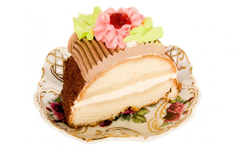 Slice of desserts, cake, food, icing, cream, sweet, HD wallpaper