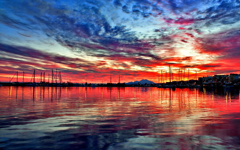 Reflection, beach, silent, sun, evening, sunset, clouds, sky, sea, HD wallpaper