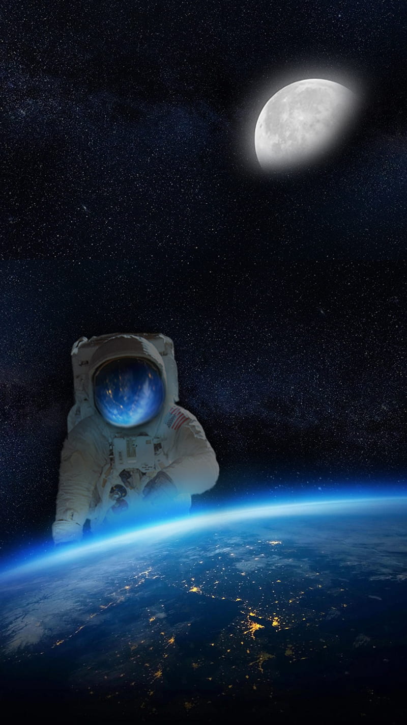 Space Background, android, android background, astronaut, astronaut in space, earth, earth in space, iphone, iphone background, moon, HD phone wallpaper