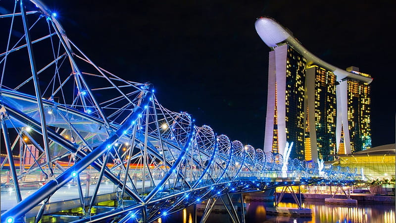 Singapore, Man Made, Marina Bay Sands, Helix Bridge, HD wallpaper