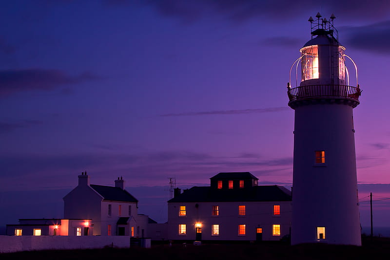 Loop Head Light, ireland, sea, night, lighthouse, HD wallpaper
