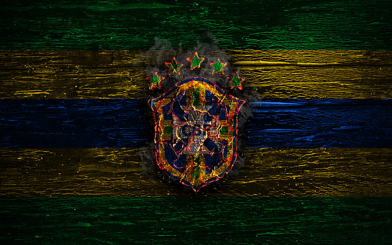 Brazil national football team, fire logo, flag colors, South America, wooden texture, soccer, Brazil, logo, South American national teams, Brazilian football team, HD wallpaper