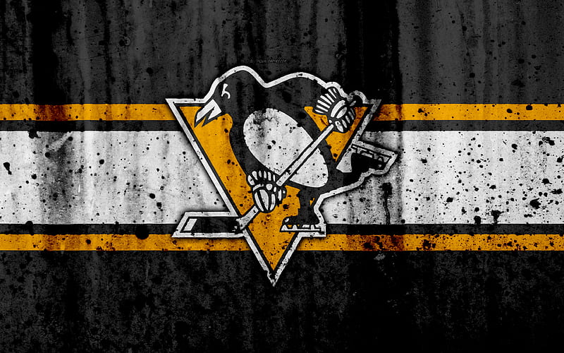 Pittsburgh Penguins, grunge, NHL, hockey, art, Eastern Conference, USA, logo, stone texture, Metropolitan Division, HD wallpaper