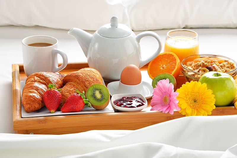 Food, Coffee, Still Life, Cup, Fruit, Jam, Egg, Daisy, Breakfast, Croissant, HD wallpaper