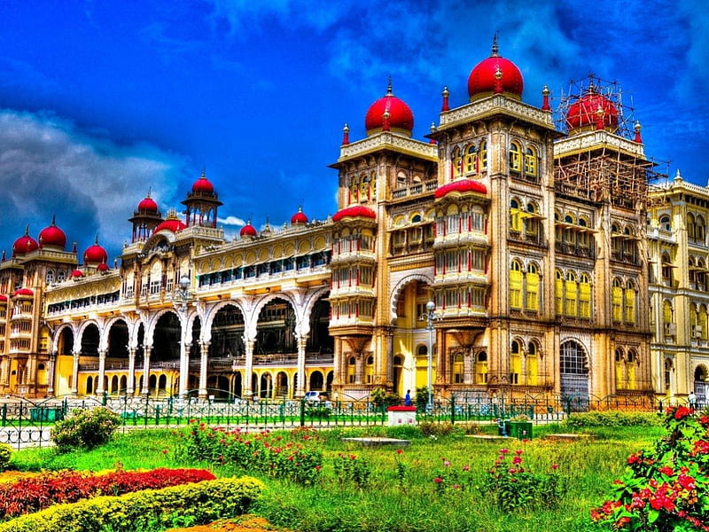 India palace, citadel, India, garden, palace, acrheticture, HD wallpaper