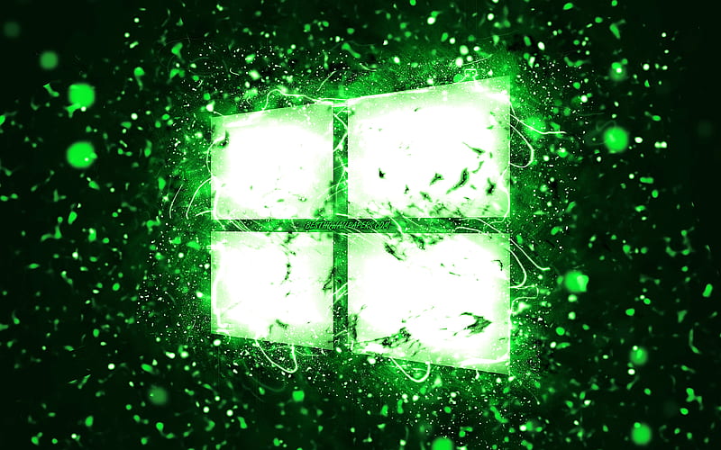 Windows 10 green logo green neon lights, creative, green abstract background, Windows 10 logo, OS, Windows 10, HD wallpaper
