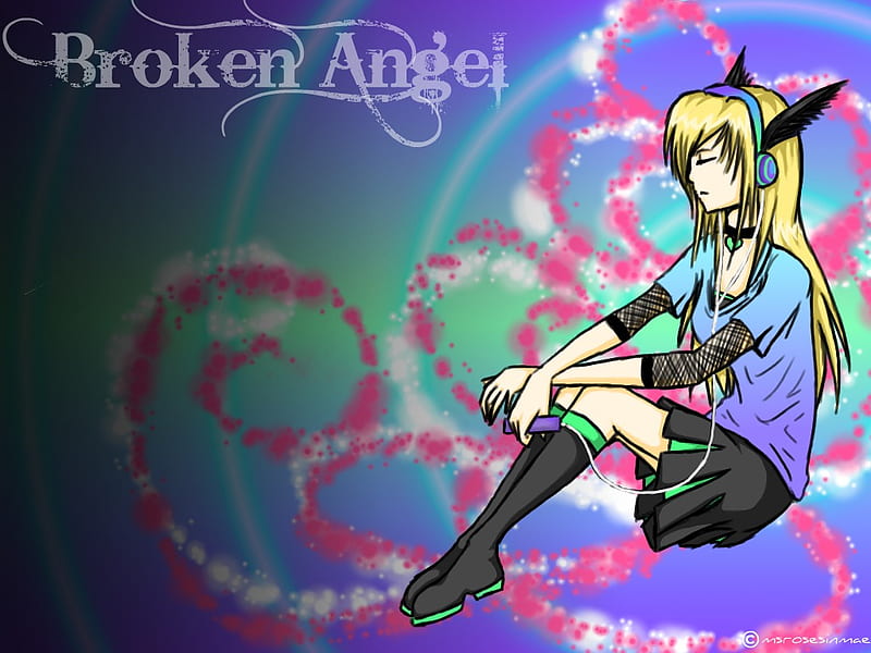 Broken Angel, ipod, colorful, wings, broken, music, angel, mp3, listening, fallen, HD wallpaper