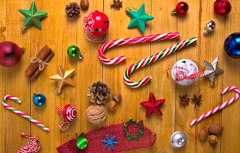 Holiday, Christmas, Bauble, Christmas Ornaments, Cinnamon, Lollipop, Nut, Star, HD wallpaper