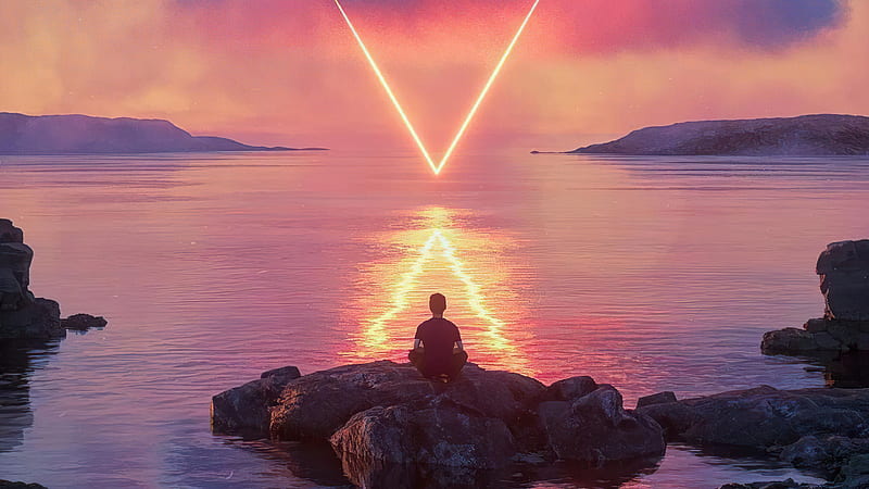 Boy Meditating Life Triangle , meditation, alone, artist, artwork, digital-art, HD wallpaper