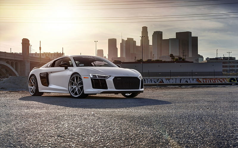 Audi R8, V10 Plus, 2018, white sports car, sports coupe, tuning, white R8, UF101 Ultimate Forged Series, Forged Wheels, HD wallpaper
