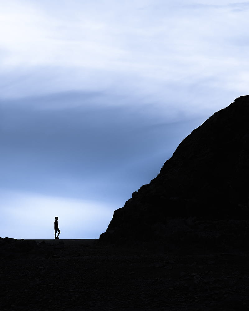 loneliness, alone, silhouette, mountain, HD phone wallpaper