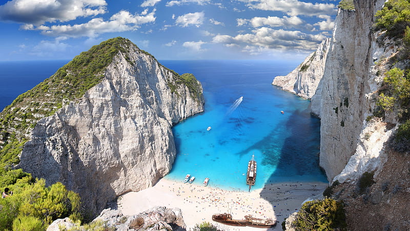 luxury beach, Zakynthos, Island, Ionian Sea, Rocks, Summer, Greece, HD wallpaper