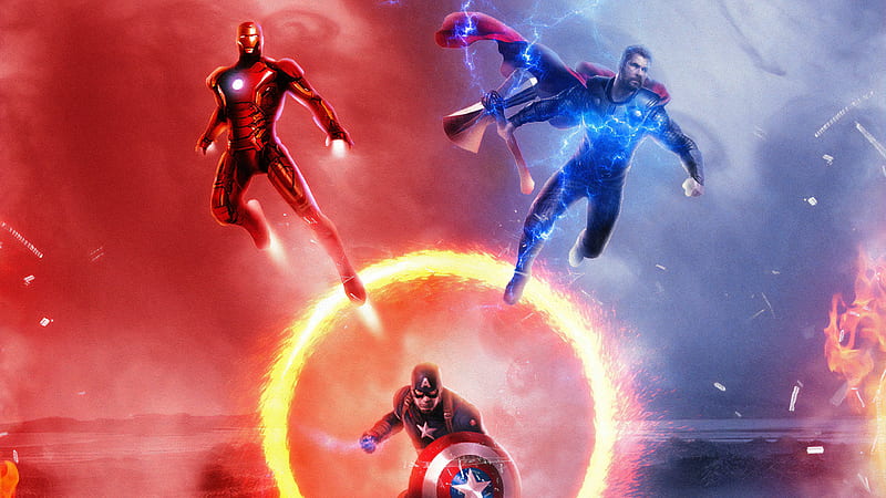 Avengers Endgame Trinity , iron-man, thor, captain-america, superheroes, artwork, avengers-endgame, behance, HD wallpaper