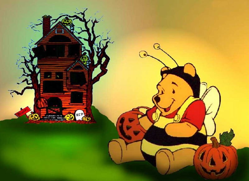 Halloween Winnie Pooh Candy And House, Pumpkin, Castume, Winnie Pooh, Candy, Halloween, House, Bee, HD wallpaper