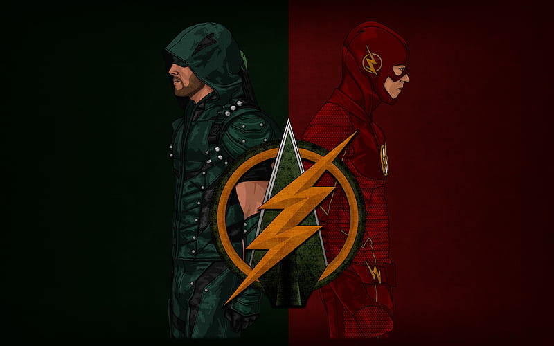 The Flash, Arrow, American television series, superheroes, art, HD wallpaper