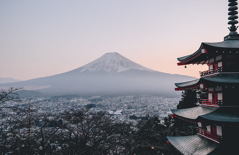 mount fuji, japan, scenic, cityscape, clear sky, Landscape, HD wallpaper