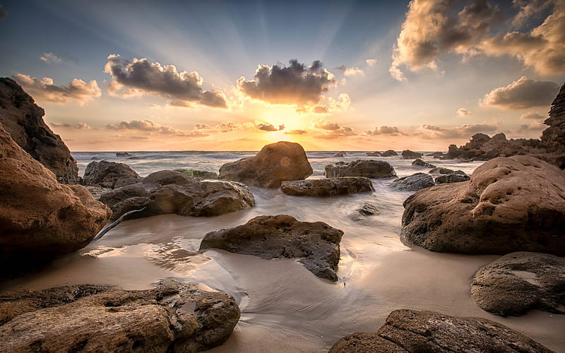 Rocky Beach in Israel, beach, rocks, clouds, Israel, sunbeams, HD wallpaper  | Peakpx