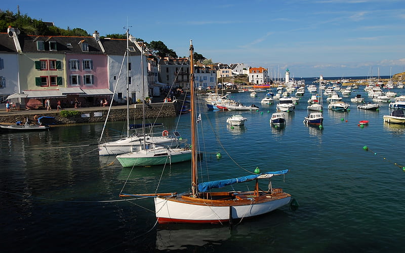 Boats in Sauzon, Brittany, France, France, marina, boats, sea, HD wallpaper