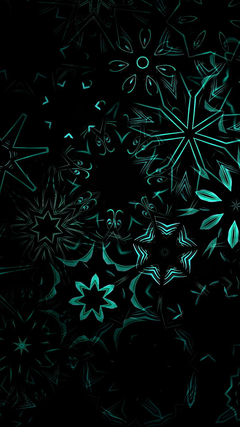 Teal snowflakes , black, colorful, dark, holiday, pretty, snow, winter, HD phone wallpaper